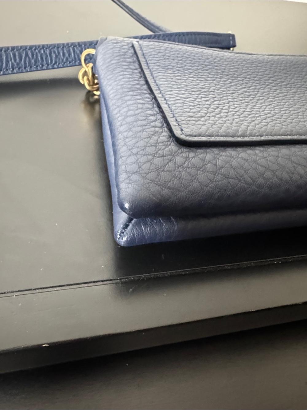 Tory Burch Navy Leather Crossbody with Gold Logo Chain - Picture 6 of 13